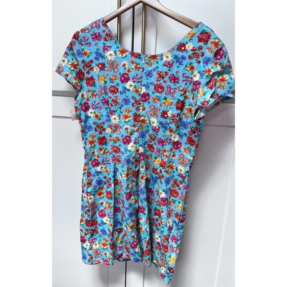 Jonathan Martin Vtg Floral Cap Sleeve Dress Blue Cotton Sz 13 Women's NWT NOS - Picture 5 of 6